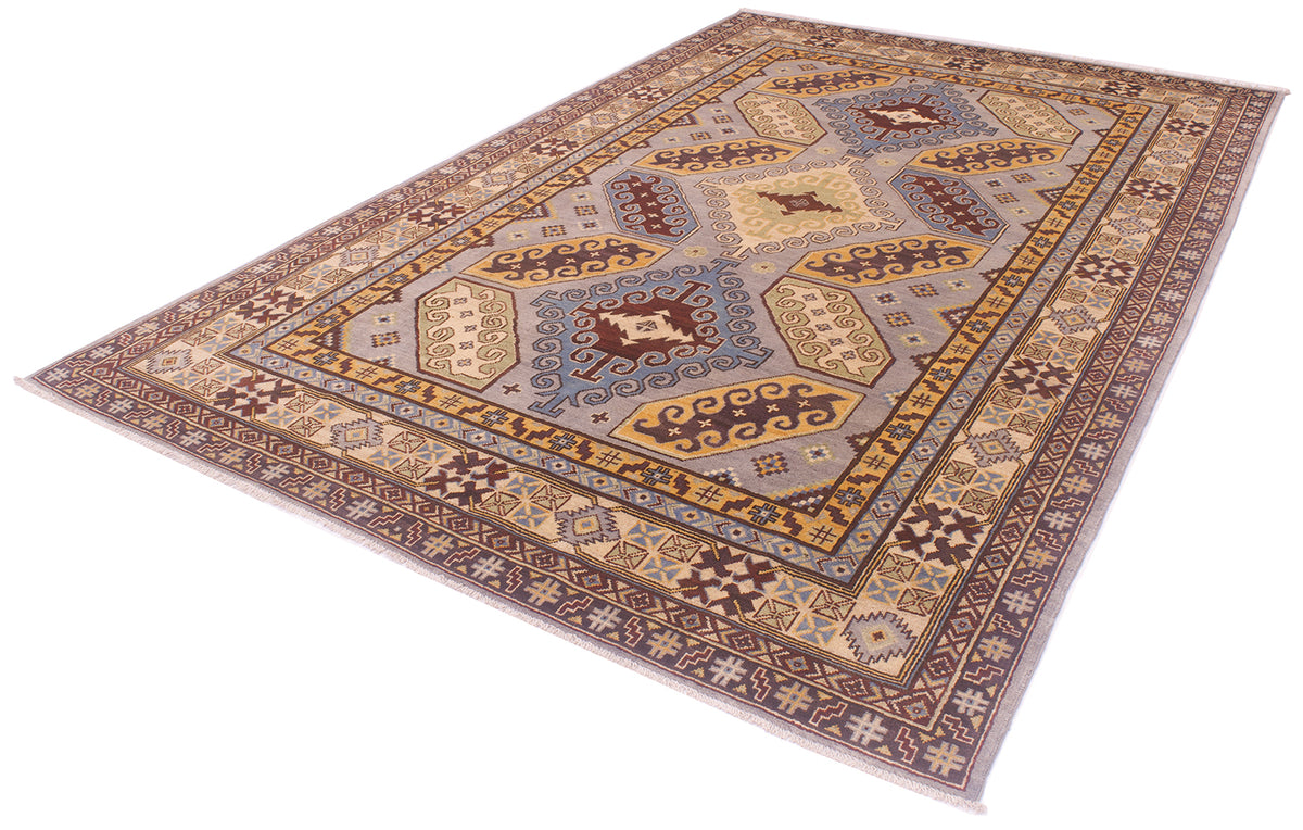 Handmade Afghan Kazak carpet in grey