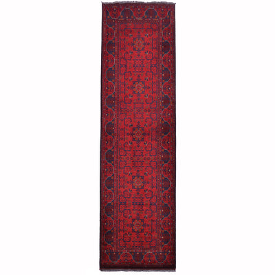 Khan Mohamadi Runner with brown-red field and blue-black. 5 gul design.