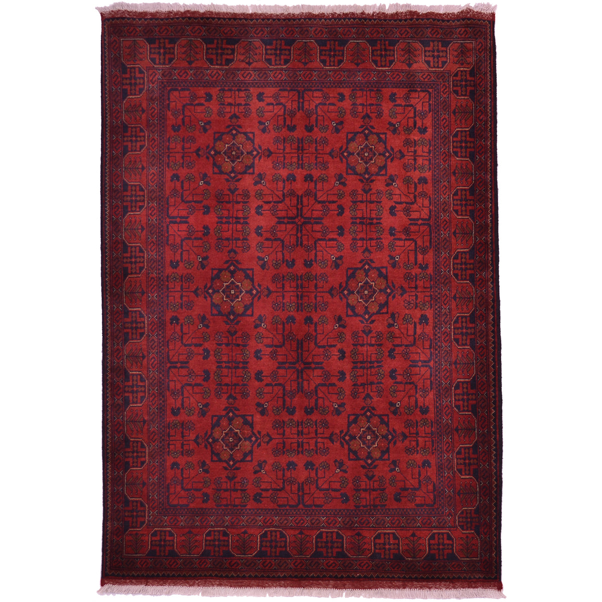 Classic red and black geometric design Afghan Khal Mohamadi rug handwoven wool rug.