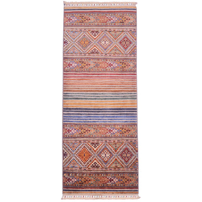 Handwoven Afghan Khorjin Runner with two patterned end panels divided by a middle section of stripes.