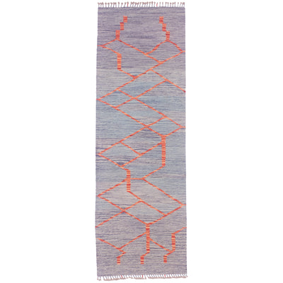 Afghan handwoven Modern Kintsugi design Kilim runner with bluish main colour with variations of shade & rust design.