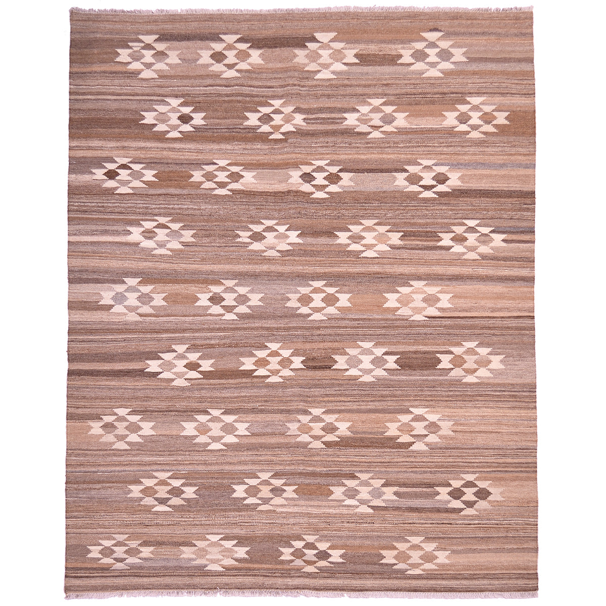 Handwoven natural Labijar Kilim with neutral brown tones with variation of shades & geometric design.
