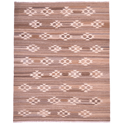 Handwoven natural Labijar Kilim with neutral brown tones with variation of shades & geometric design.