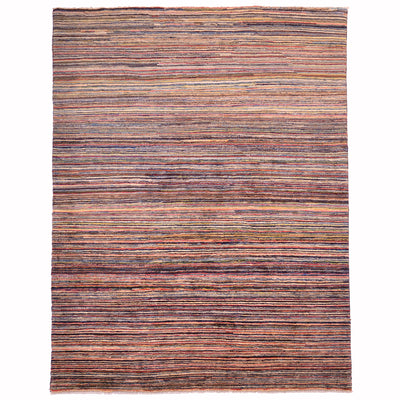 Handmade Stripy Gabbeh rug with theme of narrow multicolour stripes.