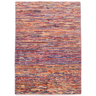 Hand-knotted wool pile Modern Stripy Gabbeh rug with abstract multicolour design of stripes.