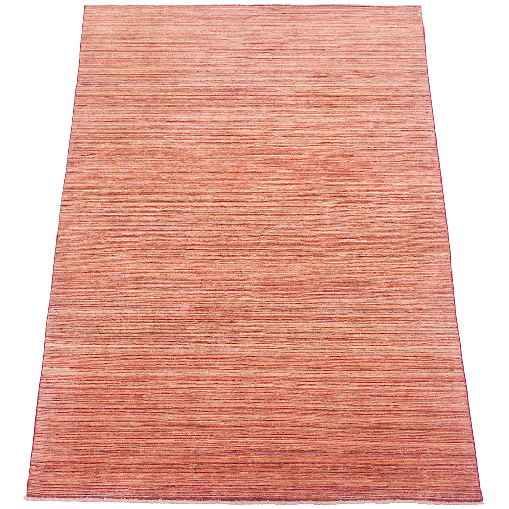 A rectangular Afghan Gabbeh carpet/rug with a horizontally striped pattern in shades of terracotta, rust, and muted red, shown flat against a white background.