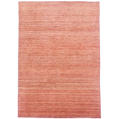 Gabbeh carpet with striped design with design of thin stripes in colours of red, rust, gold and cream.