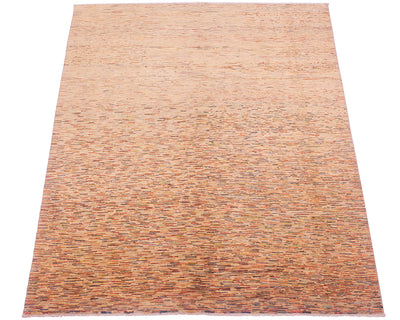 A 10x8 rectangular Afghan Gabbeh carpet with a woven horizontal stripe pattern in shades of beige, brown, and muted orange, shown flat against a white background.
