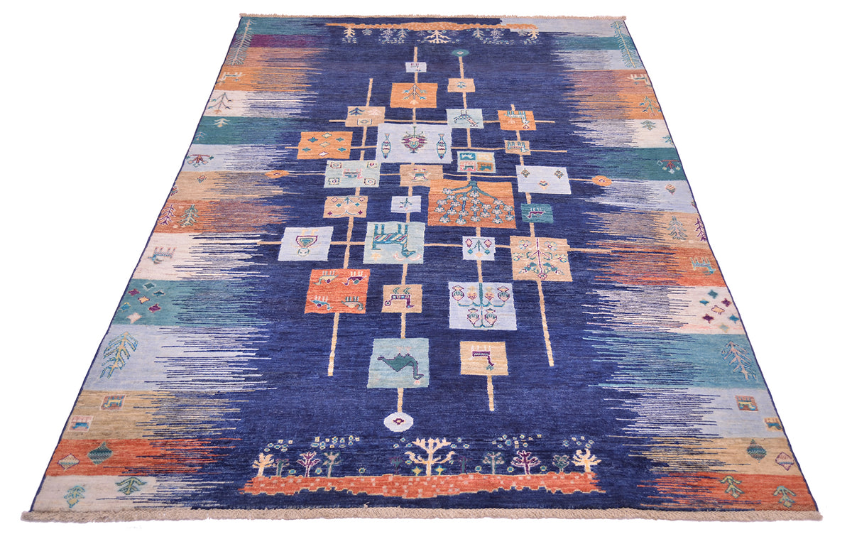 Handmade Loribaft carpet with symmetrical cross design and small tree motifs