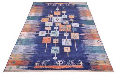 Handmade Loribaft carpet with symmetrical cross design and small tree motifs