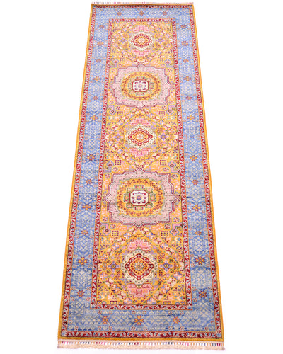 Five Mamluk medallions of fine mamluk runner wih gold yello and pink geometric field