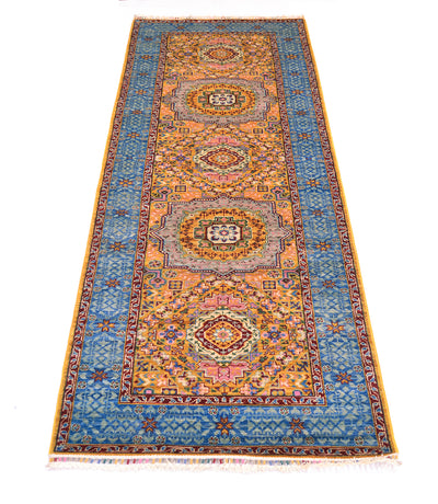 Two Dominant Mamluk medallions of colourful  runner with yellow and blue hues.