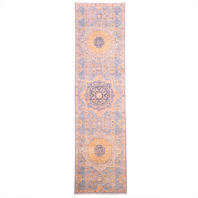 Mamluk runner with soft blue, pink and gold with three medallions