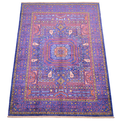 Angled viewpoint of handknotted Afghan Mamluk carpet