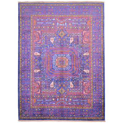 Fine quality Afghan Mamluk carpet with blue, pink and rusts.