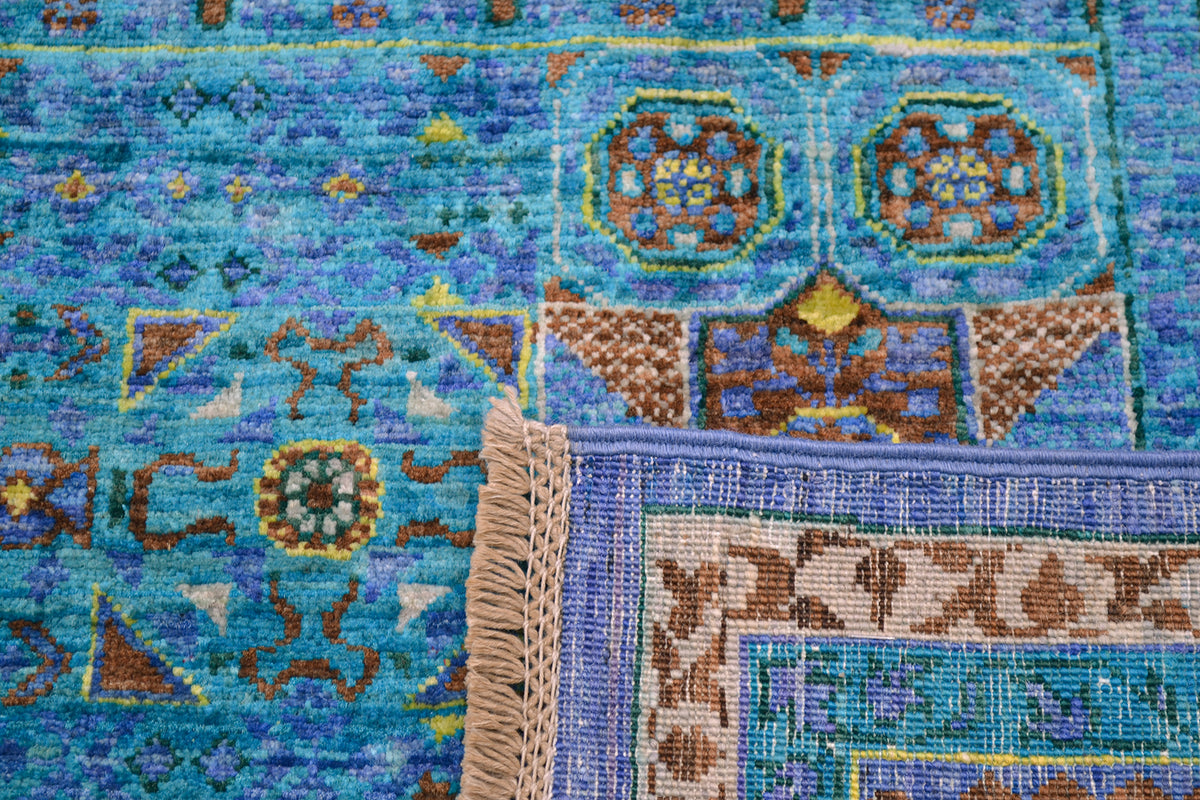 Reverse of fine quality mamluk carpet detail in turquoise.