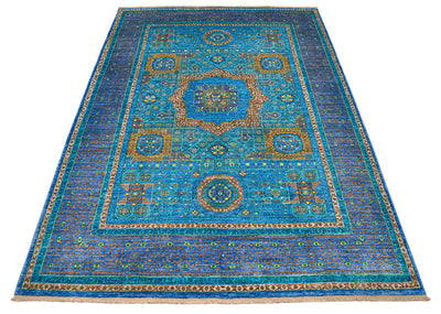 Blue and Turquoise handmade fine carpet with mamluk design