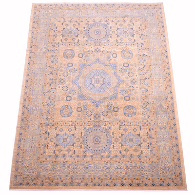 View of main field  blue and cream handknotted carpet