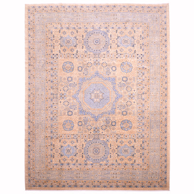 Large fine Afghan Mamluk carpet with pale colours of beige with blue (light & navy blue).
