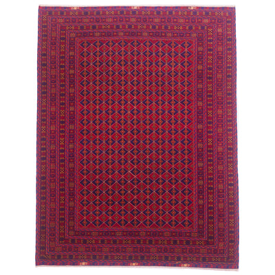 Red & blue all over design geometric fine Afghan Mushwani carpet with 3D weave of kilim and pile.