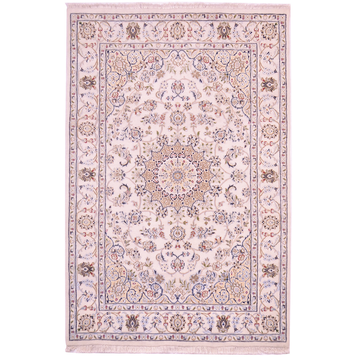 Indo Persian Nain rug with creamy-white colour and elegant medallion design.