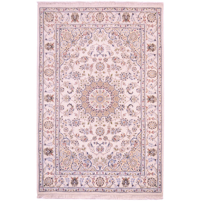 Indo Persian Nain rug with creamy-white colour and elegant medallion design.