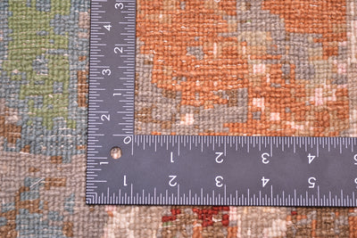 Back /reverse of Indian modern carpet showing handknotting and tightness/ fineness of weave. Wool and silk dyed with stable, yet subtle chrome dyes,