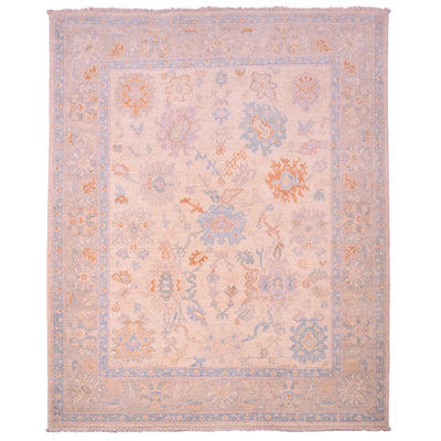 Afghan Oushak rug with soft floral design on a beige cream field.