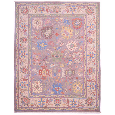 Afghan Oushak rug, grey with all over design in soft colours and cream border.