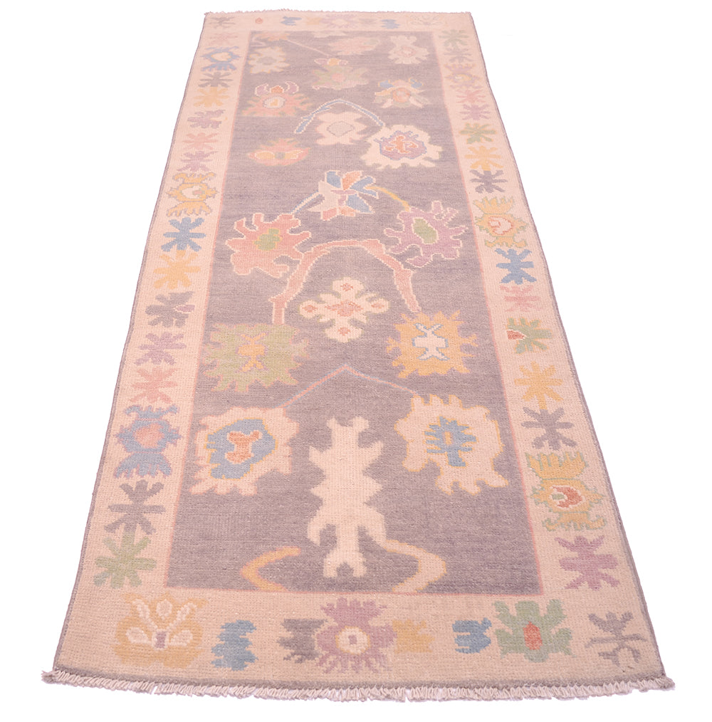 Soft colours of Afghan Ushak runner with  pure wool pile and cotton foundation. 