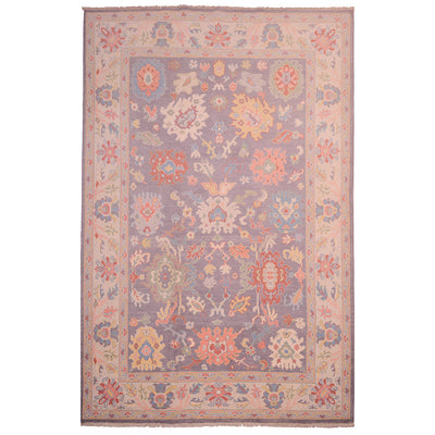 Oushak carpet grey background with large scale all over floral design