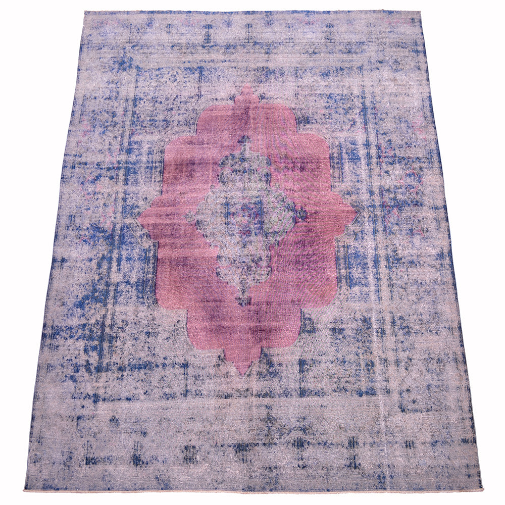 Large Overdyed Carpet in Blue and Pink