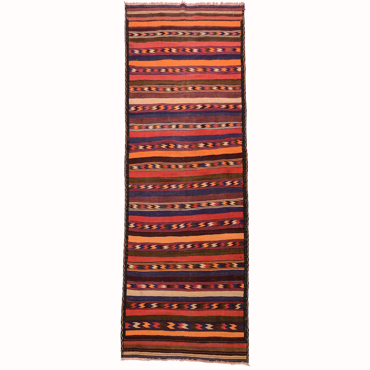 Vintage Afghan Qala-i-Nau Kilim wide runner with striped design.