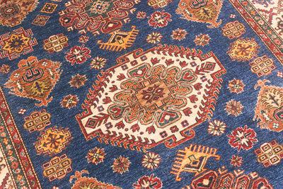 Hand-knotted blue Fine Kazak carpet