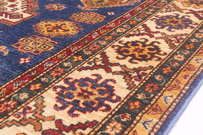 Hand-knotted blue Fine Kazak carpet