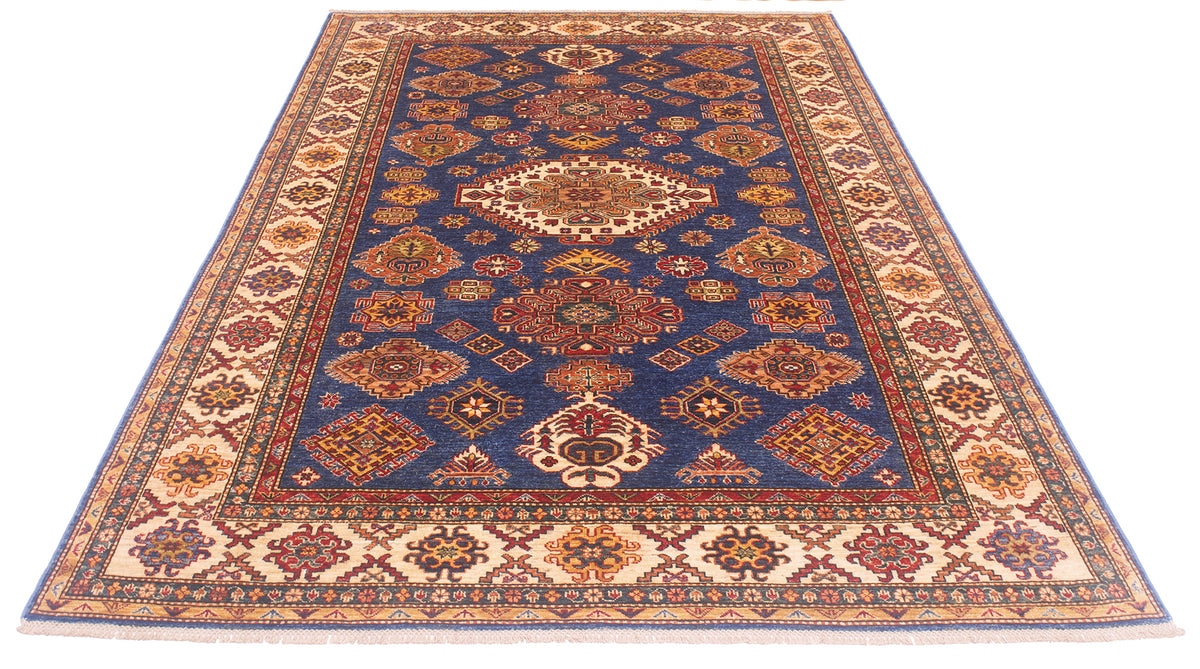 Hand-knotted blue Fine Kazak carpet