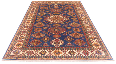 Hand-knotted blue Fine Kazak carpet