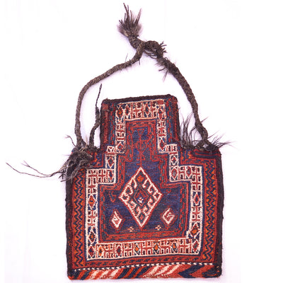 Semi antique Salt bag with navy blue soumak front with diamond motif.