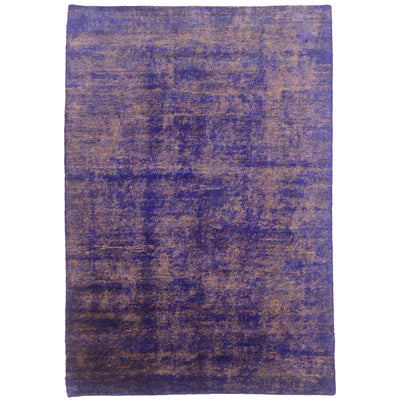 Purple and blue Handmade Sari Silk rug with a textured distressed finish, 2.31 x 1.56m.