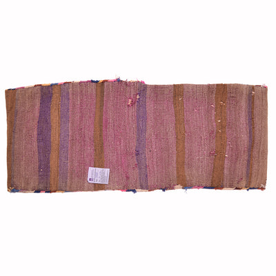 Antique khorjin textile, vertical striped weave in maroon, purple, and brown