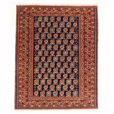 Handmade Fine Afghan Shirvan Rug with all over Marasali boteh design on a dark navy blue ground.