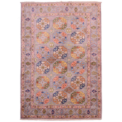 Sultani  Rug with Ersari Fil Pai design with  grey field with soft palette of multi-colour guls and colourful secondary guls
