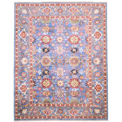 Hand-knotted wool pile Sultanabad rug from Afghanistan with all over floral design on a light blue field with multiple floral field and cloudband border. Secondary colours of red, green, gold and light blue.