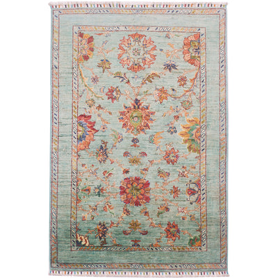 Fine Afghan Sultani rug with turquoise / aqua topaz main colour with  all over floral design with plain border.