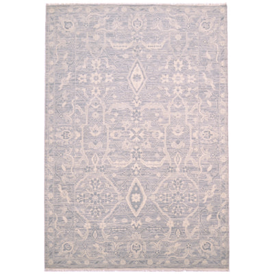 Hand-knotted Tonal rug from India in nuanced tones of grey and cream with elegant Persian design.