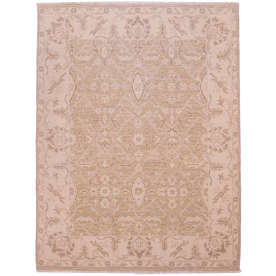 Understated floral design Tonal carpet from India in gold with beige border.