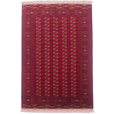 Fine quality red Turkoman Bokhara Carpet red with all over geometric design of Tekke guls.