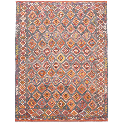 Large Afghan Green Kilim with all over geometric design.