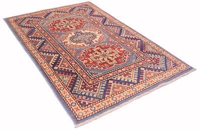 Handmade Afghan Yakash Kazak rug laid diagonally with ornate medallions and patterned border