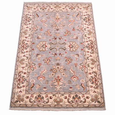 Handknotted Afghan Ziegler Rug with soft grey field and floral sprays.